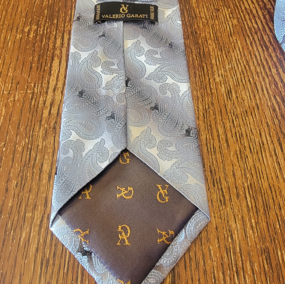 Mens Silk Valerio Garati Hand Made Tie Blue Silver - Picture 7 of 7